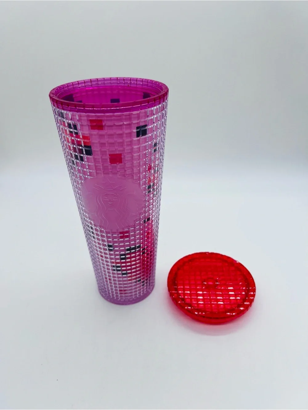 Starbucks Valentine’s Day 2025 Pink Pixel Tumbler with Red Accents